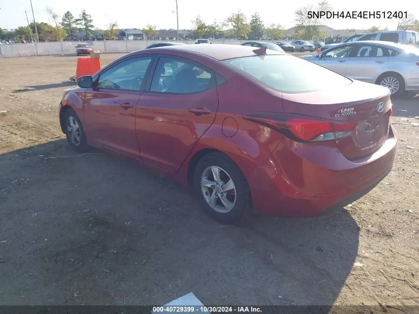 2014 Hyundai Elantra Se VIN: 5NPDH4AE4EH512401 Lot: 40729399