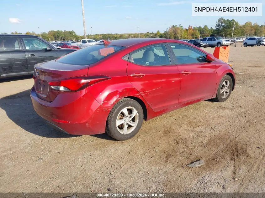 2014 Hyundai Elantra Se VIN: 5NPDH4AE4EH512401 Lot: 40729399