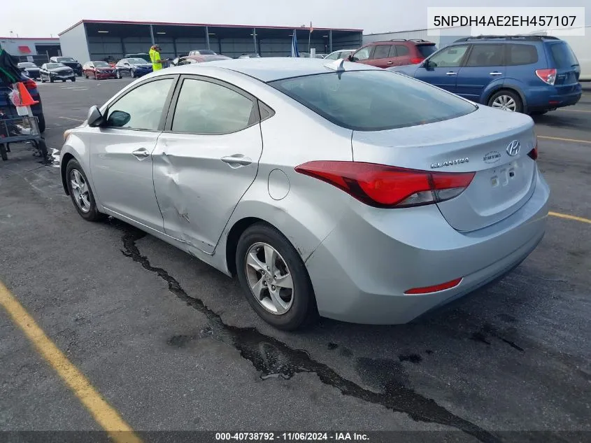 2014 Hyundai Elantra Se VIN: 5NPDH4AE2EH457107 Lot: 40738792