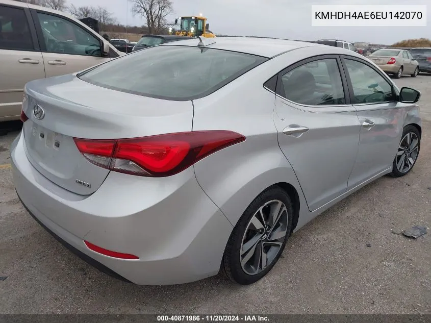 2014 Hyundai Elantra Limited VIN: KMHDH4AE6EU142070 Lot: 40871986