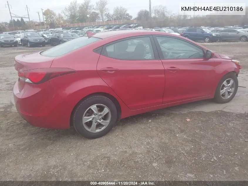 2014 Hyundai Elantra Se VIN: KMHDH4AE4EU210186 Lot: 40905444