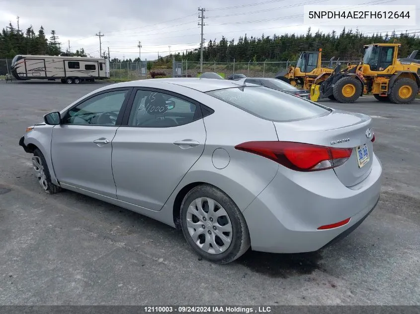 2015 Hyundai Elantra Gl VIN: 5NPDH4AE2FH612644 Lot: 12110003