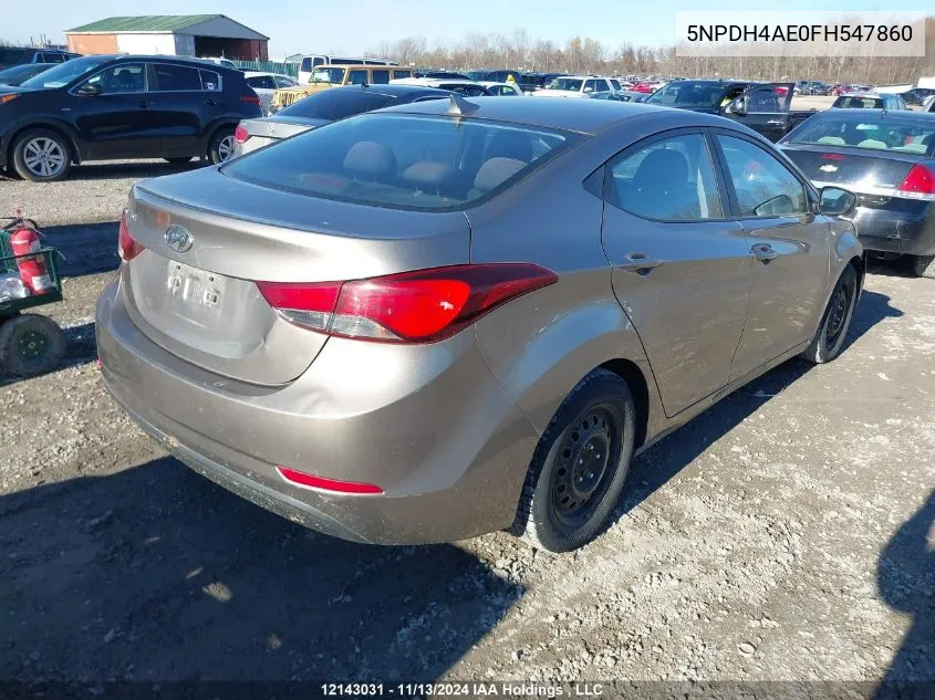 2015 Hyundai Elantra VIN: 5NPDH4AE0FH547860 Lot: 12143031