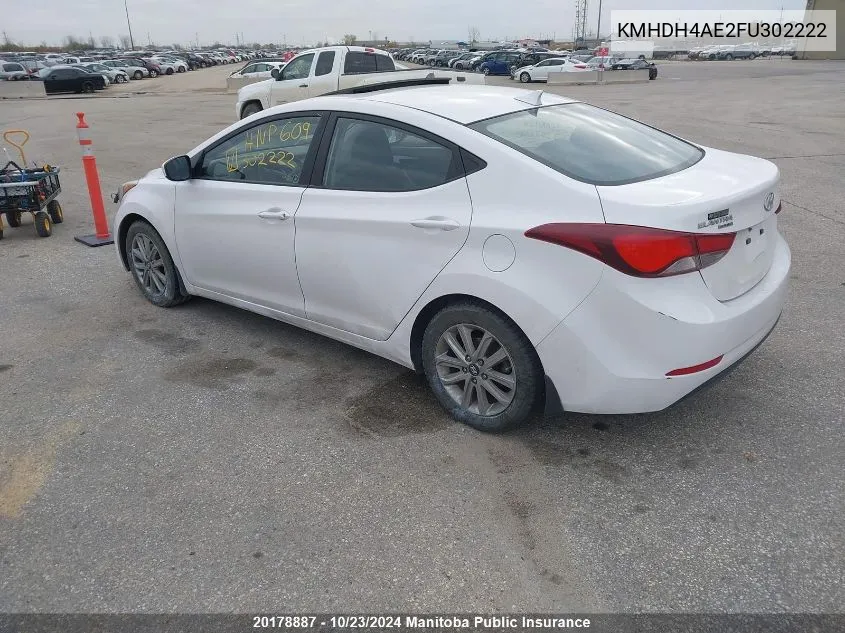 2015 Hyundai Elantra Gl VIN: KMHDH4AE2FU302222 Lot: 20178887