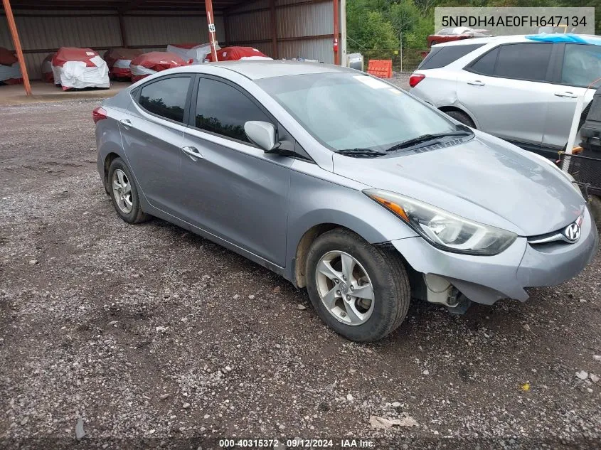 2015 Hyundai Elantra Se VIN: 5NPDH4AE0FH647134 Lot: 40315372