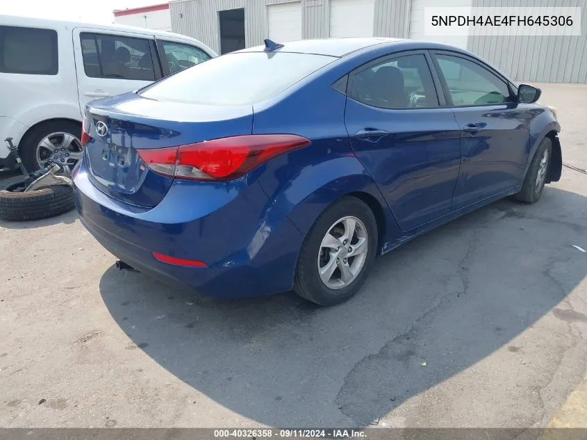 2015 Hyundai Elantra Se/Sport/Limited VIN: 5NPDH4AE4FH645306 Lot: 40326358