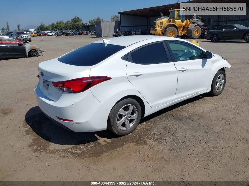 2015 Hyundai Elantra Se VIN: 5NPDH4AE6FH585870 Lot: 40344399