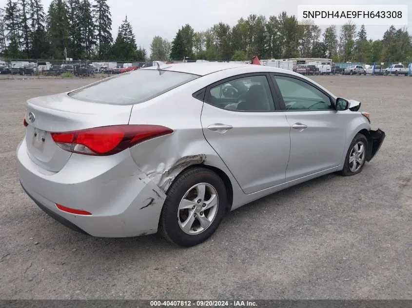 2015 Hyundai Elantra Se VIN: 5NPDH4AE9FH643308 Lot: 40407812