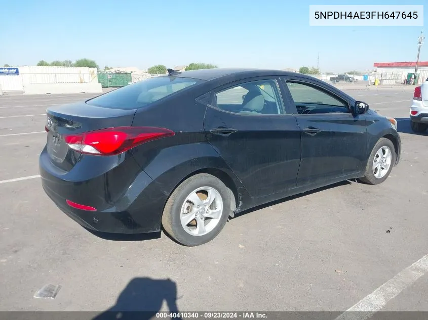 2015 Hyundai Elantra Se VIN: 5NPDH4AE3FH647645 Lot: 40410340