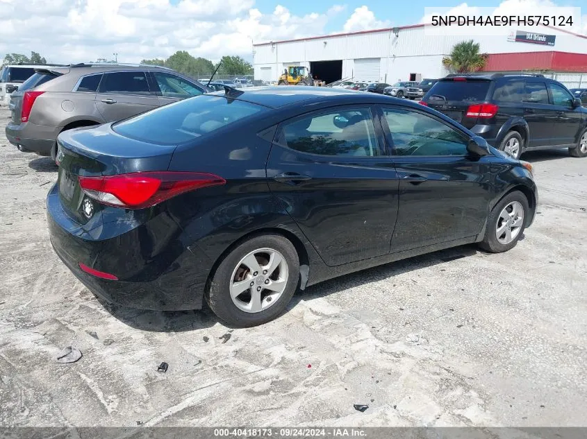 2015 Hyundai Elantra Se VIN: 5NPDH4AE9FH575124 Lot: 40418173