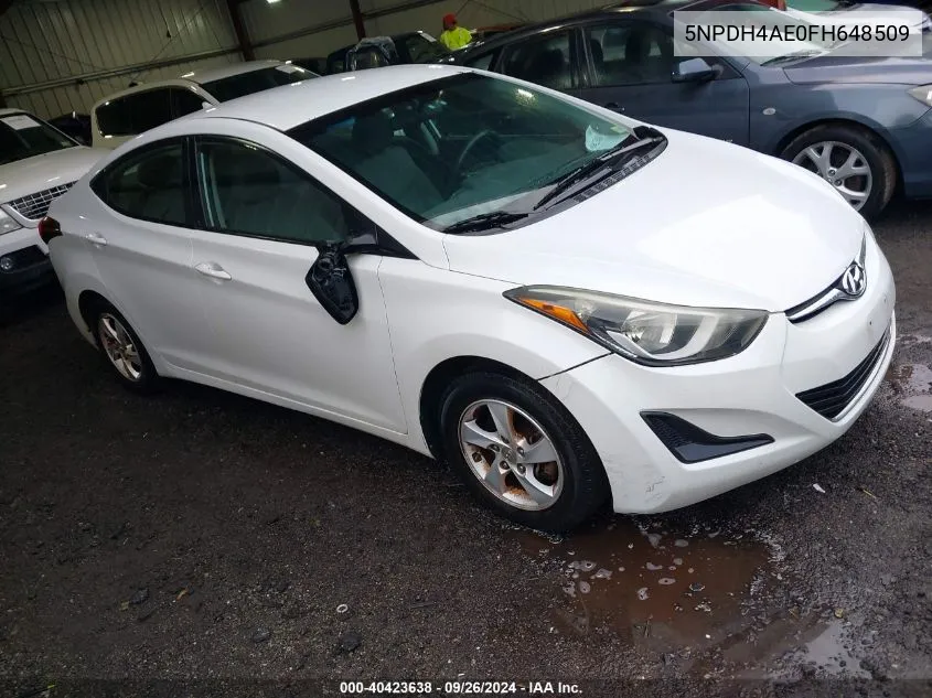 2015 Hyundai Elantra Se VIN: 5NPDH4AE0FH648509 Lot: 40423638