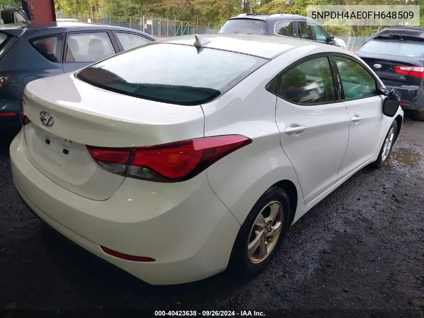 2015 Hyundai Elantra Se VIN: 5NPDH4AE0FH648509 Lot: 40423638