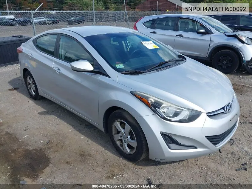 5NPDH4AE6FH600092 2015 Hyundai Elantra Se