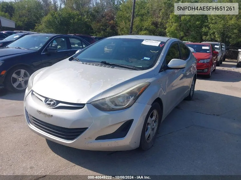 2015 Hyundai Elantra Se VIN: 5NPDH4AE5FH651261 Lot: 40549222