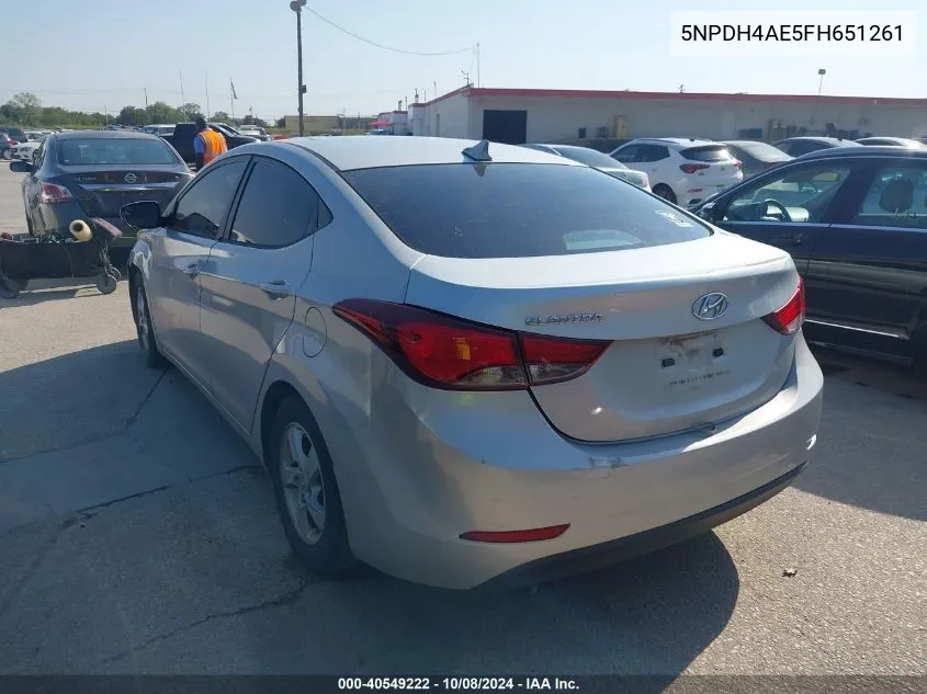 2015 Hyundai Elantra Se VIN: 5NPDH4AE5FH651261 Lot: 40549222