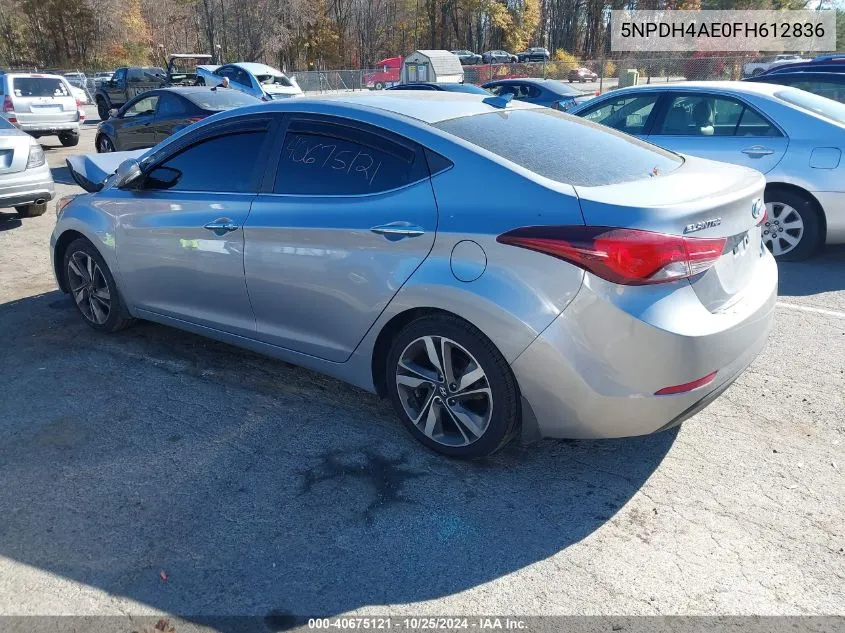 2015 Hyundai Elantra Limited VIN: 5NPDH4AE0FH612836 Lot: 40675121