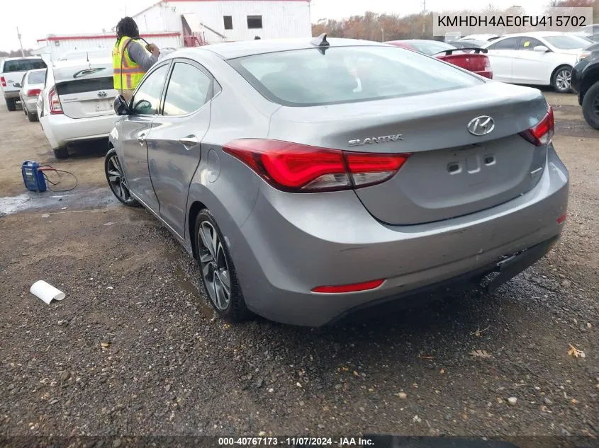 2015 Hyundai Elantra Limited (Ulsan Plant) VIN: KMHDH4AE0FU415702 Lot: 40767173