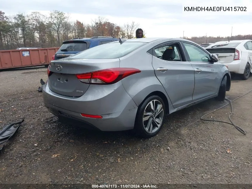 2015 Hyundai Elantra Limited (Ulsan Plant) VIN: KMHDH4AE0FU415702 Lot: 40767173