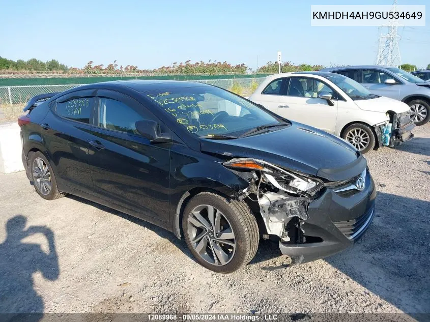 2016 Hyundai Elantra Gls VIN: KMHDH4AH9GU534649 Lot: 12089968