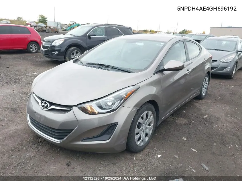 2016 Hyundai Elantra Gl VIN: 5NPDH4AE4GH696192 Lot: 12132526