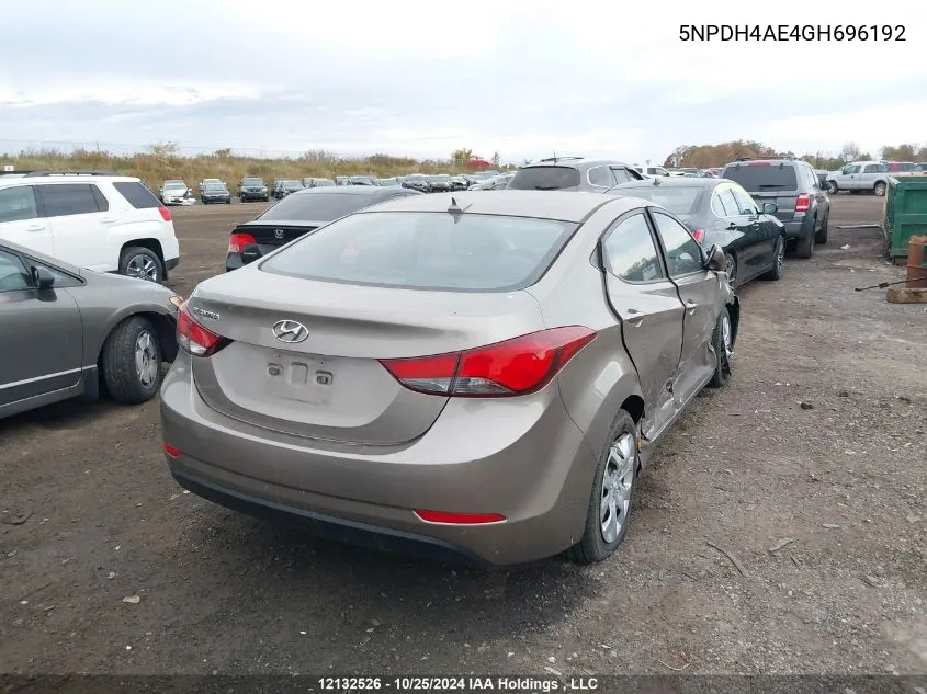 2016 Hyundai Elantra Gl VIN: 5NPDH4AE4GH696192 Lot: 12132526