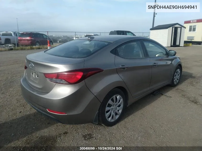 2016 Hyundai Elantra Se/Sport/Limited VIN: 5NPDH4AE9GH694941 Lot: 30048099