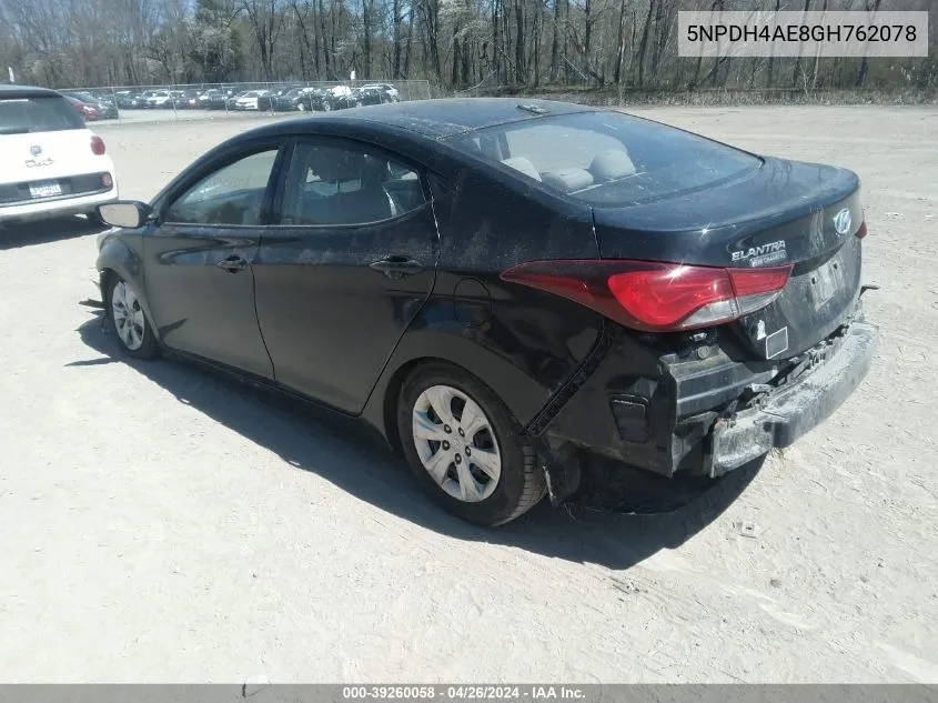 5NPDH4AE8GH762078 2016 Hyundai Elantra Se