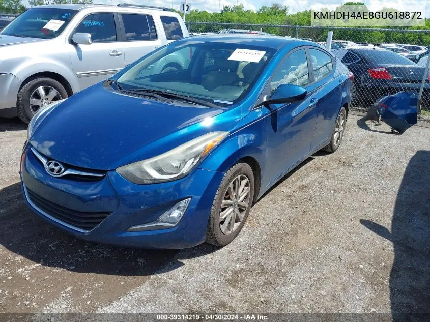 2016 Hyundai Elantra Se VIN: KMHDH4AE8GU618872 Lot: 39314219