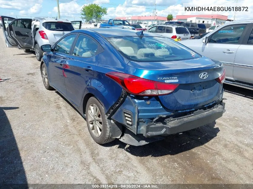 2016 Hyundai Elantra Se VIN: KMHDH4AE8GU618872 Lot: 39314219