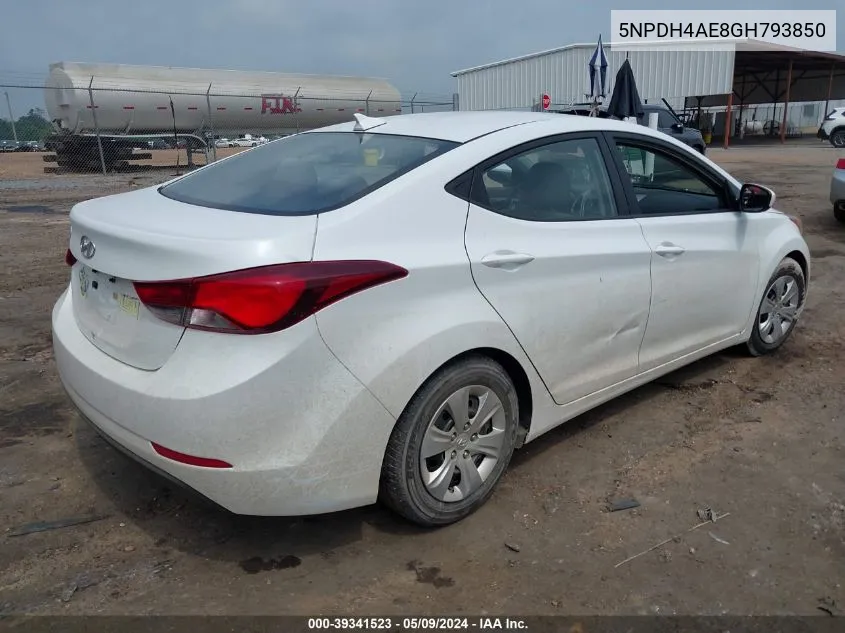 2016 Hyundai Elantra Se VIN: 5NPDH4AE8GH793850 Lot: 39341523