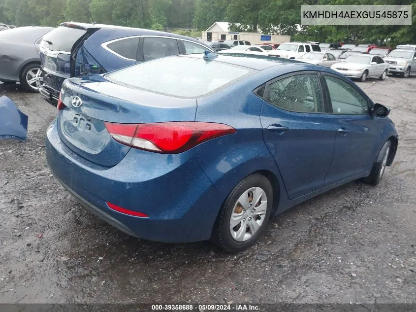 2016 Hyundai Elantra Se VIN: KMHDH4AEXGU545875 Lot: 39358688