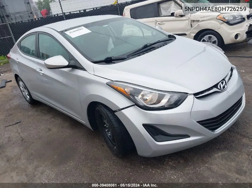 5NPDH4AE8GH726259 2016 Hyundai Elantra Se