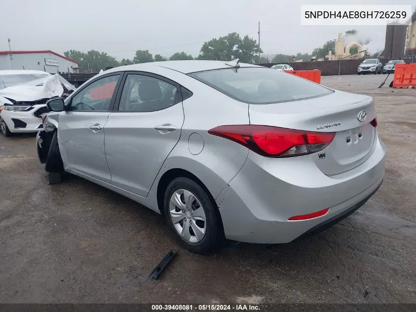 5NPDH4AE8GH726259 2016 Hyundai Elantra Se