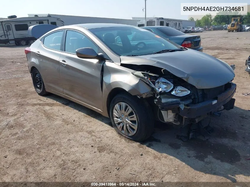 2016 Hyundai Elantra Se VIN: 5NPDH4AE2GH734681 Lot: 39413964