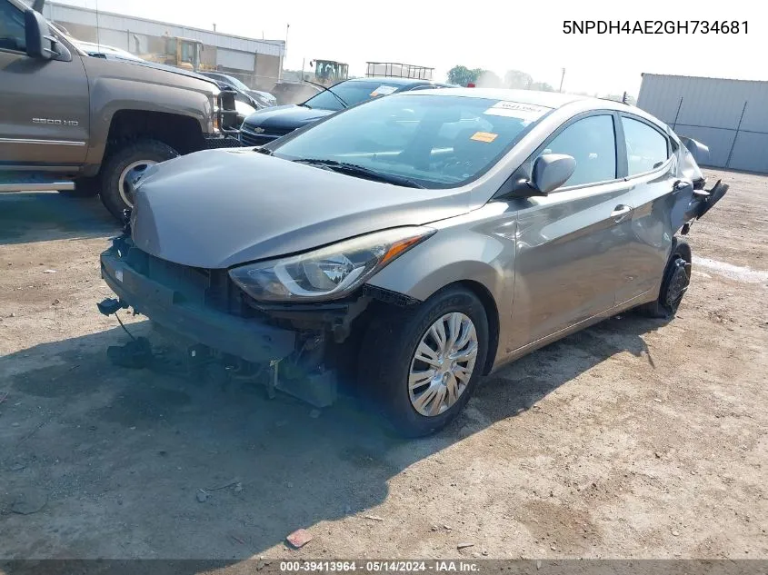 2016 Hyundai Elantra Se VIN: 5NPDH4AE2GH734681 Lot: 39413964