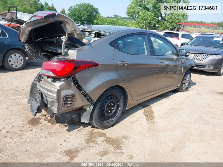 2016 Hyundai Elantra Se VIN: 5NPDH4AE2GH734681 Lot: 39413964