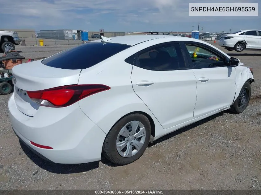 2016 Hyundai Elantra Se VIN: 5NPDH4AE6GH695559 Lot: 39436536