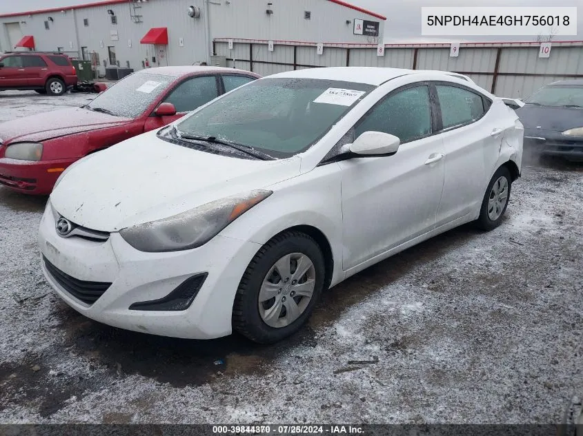 2016 Hyundai Elantra Se VIN: 5NPDH4AE4GH756018 Lot: 39844370