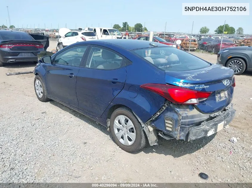 5NPDH4AE3GH752106 2016 Hyundai Elantra Se