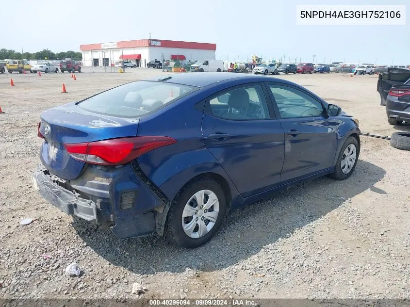 5NPDH4AE3GH752106 2016 Hyundai Elantra Se