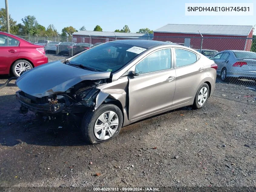 2016 Hyundai Elantra Se VIN: 5NPDH4AE1GH745431 Lot: 40297813