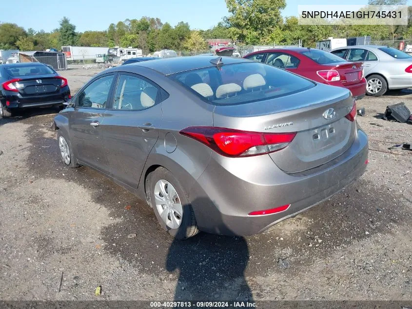 2016 Hyundai Elantra Se VIN: 5NPDH4AE1GH745431 Lot: 40297813