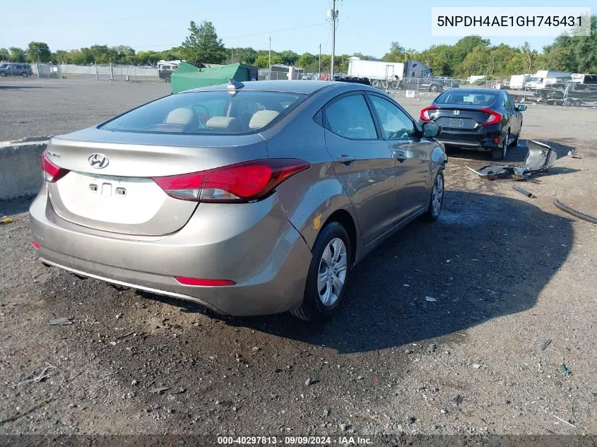 2016 Hyundai Elantra Se VIN: 5NPDH4AE1GH745431 Lot: 40297813