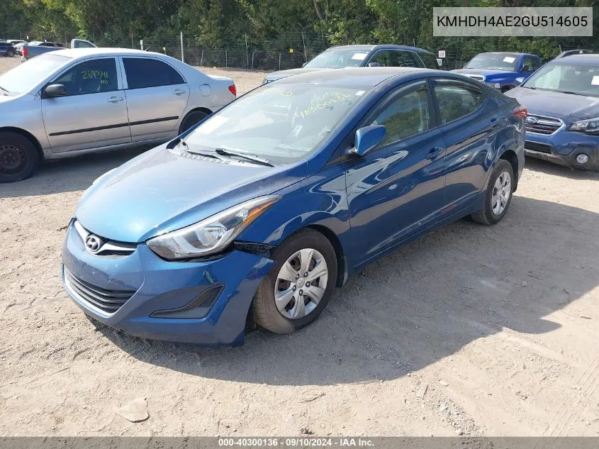 KMHDH4AE2GU514605 2016 Hyundai Elantra Se