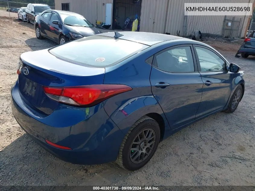 2016 Hyundai Elantra Se VIN: KMHDH4AE6GU528698 Lot: 40301730