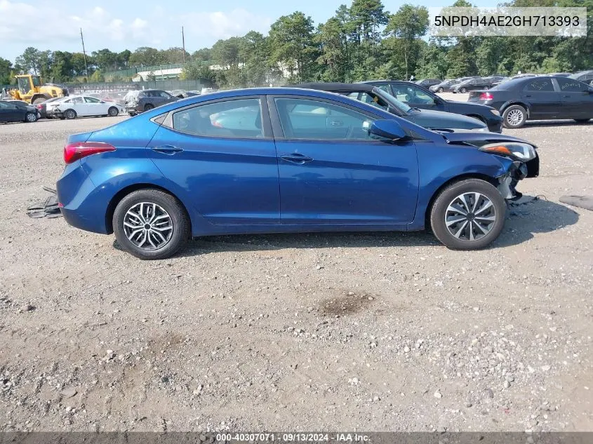 2016 Hyundai Elantra Se/Sport/Limited VIN: 5NPDH4AE2GH713393 Lot: 40307071