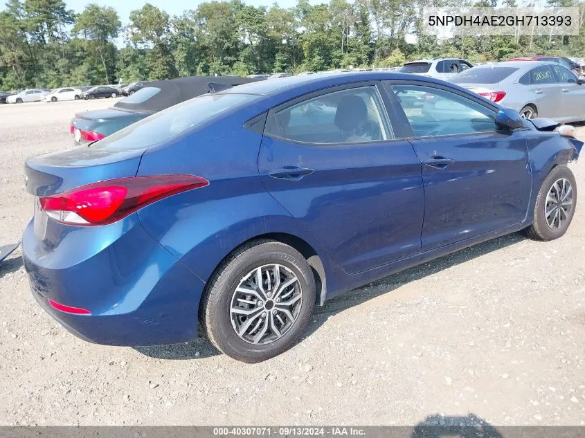 2016 Hyundai Elantra Se/Sport/Limited VIN: 5NPDH4AE2GH713393 Lot: 40307071