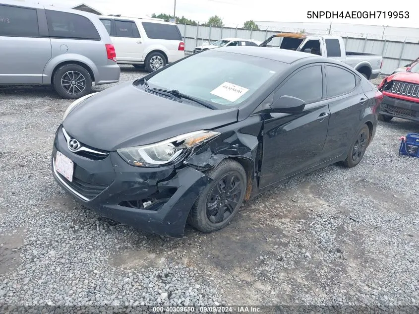 2016 Hyundai Elantra Se VIN: 5NPDH4AE0GH719953 Lot: 40309650