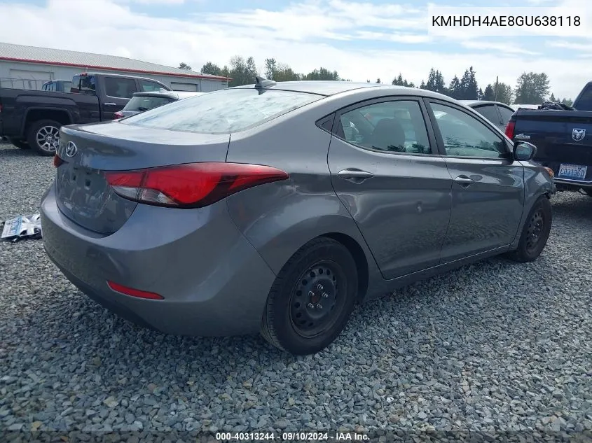 KMHDH4AE8GU638118 2016 Hyundai Elantra Se