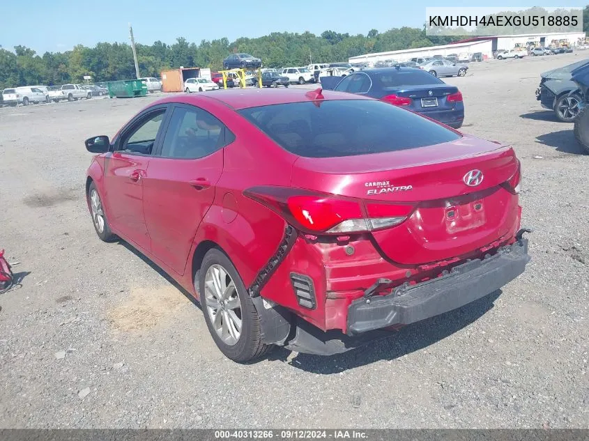 2016 Hyundai Elantra Se VIN: KMHDH4AEXGU518885 Lot: 40313266